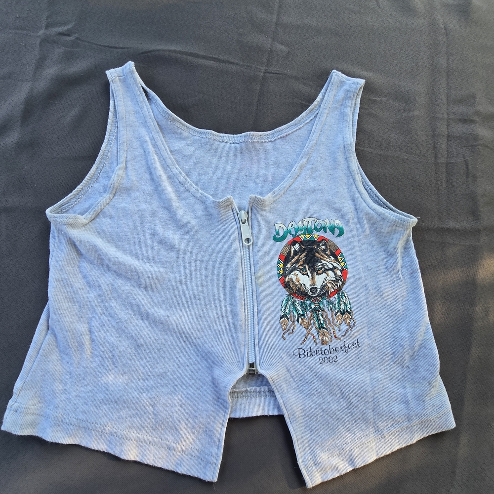Gray Womens Tank Top with Wolf Design A-36